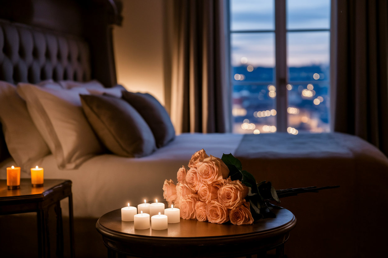 chambre-bordeaux-lit-roses-bougie