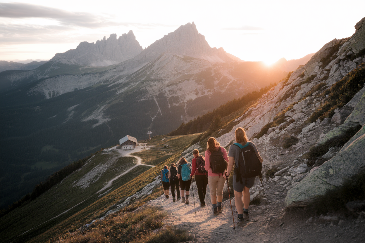 randonneurs-arriere-sentier-montagne-crepuscule